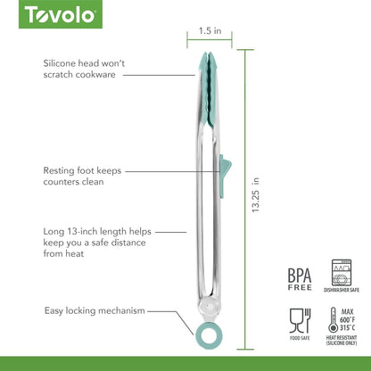 Tovolo Tongs With Silicone Tips Easy Grip 13" Long Kitchen Tongs Stainless Steel Handle For Cooking, Non Scratch Heat Resistant Locking Tongs Silicone Tipped Dishwasher Safe BPA Free, Pink Sorbet