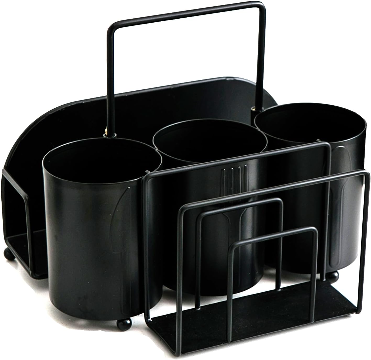NelyBet Silverware Caddy Utensil Holder for Countertop Utensil Caddy with Paper Plate Napkin Holder Cutlery Flatware Silverware Organizers for Outdoor Party Camping Picnic - Black Metal