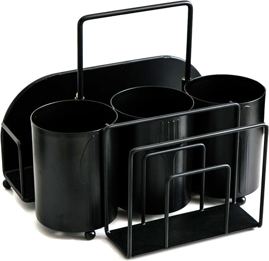 NelyBet Silverware Caddy Utensil Holder for Countertop Utensil Caddy with Paper Plate Napkin Holder Cutlery Flatware Silverware Organizers for Outdoor Party Camping Picnic - Black Metal