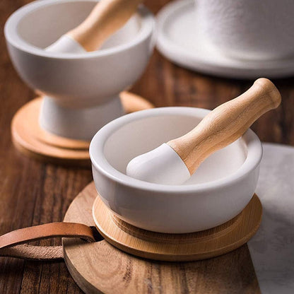 E-liu Porcelain Mortar and Pestle Set with Lid, Functional for Grinding