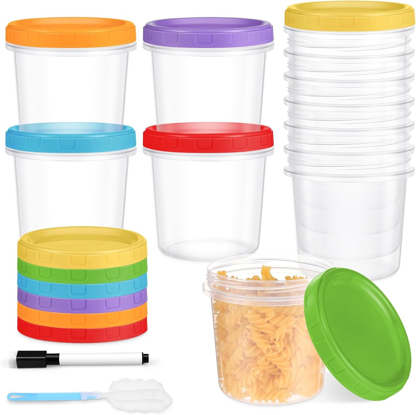 10 oz Plastic Containers with Lids, 12 Pack Stackable Small Freezer Container, Reusable Clear Food Storage Meal Prep Containers for Snack Fruit, Microwave & Dishwasher Safe