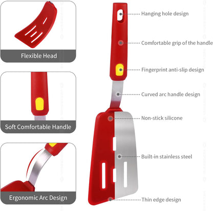 Silicone Spatula Turner Set Large And Thin Flipper Spatulas Heat Resistant 600 ° F Slotted Flexible Turner Cooking Utensils For Nonstick Cookware Egg,Pancake,Fish,Omelette,Hamburger (3 Pack)