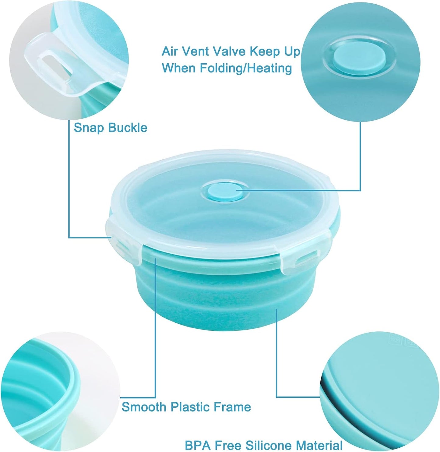 Guyuyii 4 Pack Space-Saving Collapsible Food Storage Containers with Lids | 12/17/27/40 oz Food-Grade Silicone Set for RV, Camping, Meal Prep, Small Kitchens - Microwave/Freezer/Dishwasher Safe