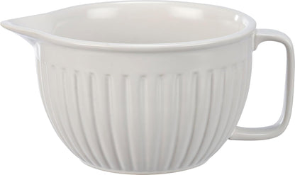 Primitives by Kathy Ribbed Texture Stoneware Batter Mixing Bowl (Stir), 7" x 5.25" x 3.25", White