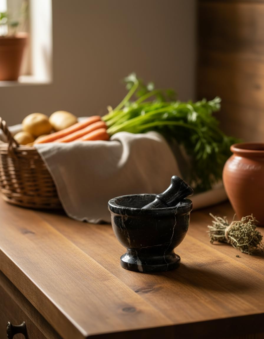 Mortar and Pestle Set – Large Stone Grinder with Polished Bowl & Non-Slip Base | Elegant Onyx Marble Kitchen Tool for Spices, Herbs & Guacamole