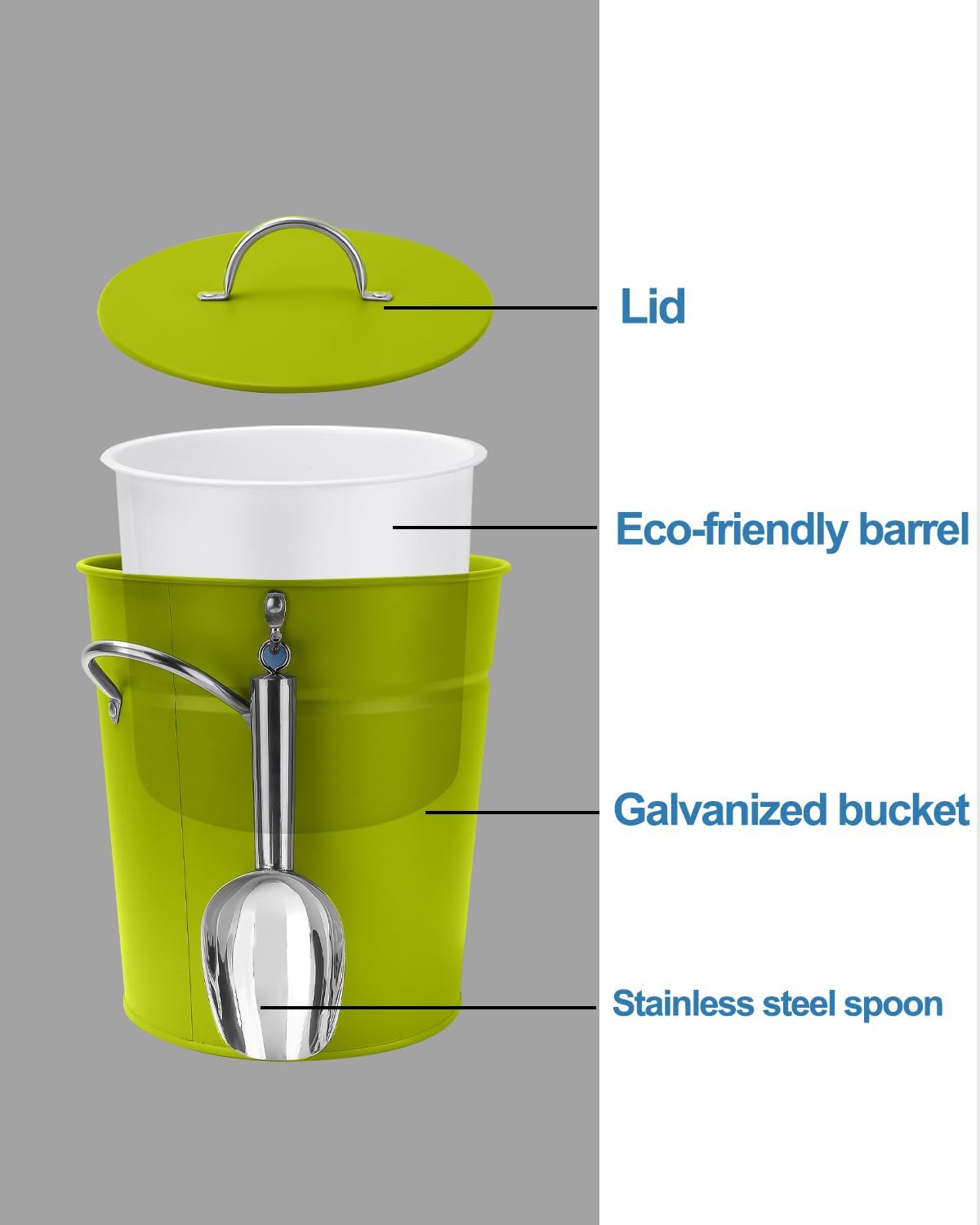 3Qt Black Galvanized Ice Bucket with Lid, Scoop & Handles - Ideal for Cocktails, Parties, BBQs, Wine & Champagne. Double-Layer Insulated Outer & Galvanized Inner Layer, Perfect for Home & Outdoor Use