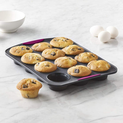 Trudeau Silicone Muffin Pan, 12 Cavities, Fuchsia (Model: 05115197KR)