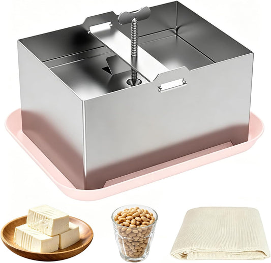 Tofu Press,Paneer Cheese Maker and Stainless Steel Drip Tray, Pink