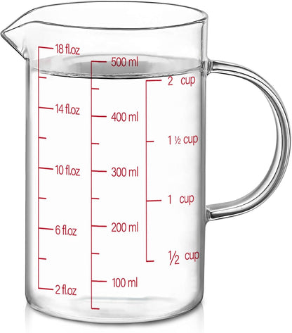 Luvan 34OZ/1000ML Glass Measuring Cup, 4 Cup Glass Measuring Cups With 3 Scales (Ml/Oz/Cup), High Borosilicate Measuring Cup With Handle and V-Shaped Spout, Dishwasher/Freezer/Microwave Safe
