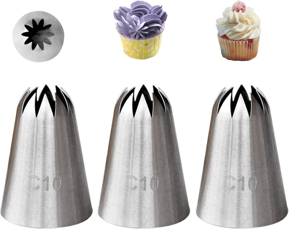 4B Piping Tip Set, Open Star Frosting Tips for Cake Decorating, 3 Pcs