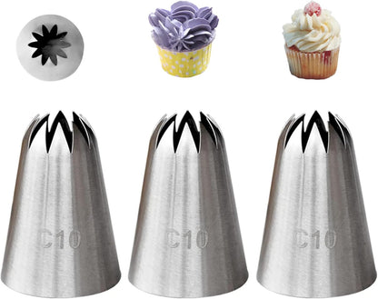 4B Piping Tip Set, Open Star Frosting Tips for Cake Decorating, 3 Pcs