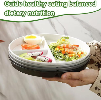 LRUUIDDE (5 Pack) Portion Control Plate for Balanced Eating, 9" Unbreakable Divided Plates,3 Compartment Plates, Reusable Plastic Plates, BPA Free for Adults