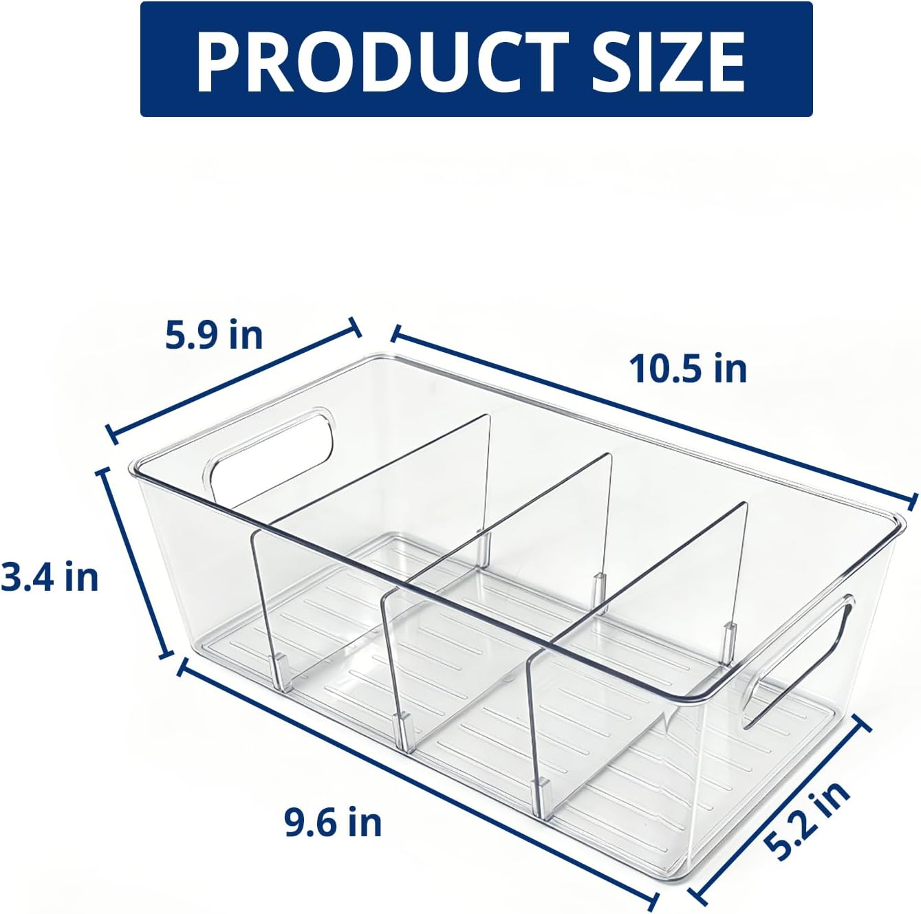 8 Pack Pantry Organizers and Storage, Food Storage Containers with 3 Removable Divider for Kitchen, Fridge, Cabinet Organization, Clear Plastic Storage Bins for Snacks, Spice Packets, Packets, Pouches