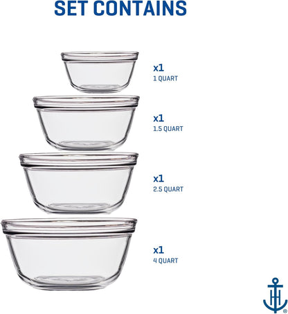 Anchor Hocking 10 Piece Mixing Bowl Set, Nesting Serving Bowls & Mixing Bowls (1 oz, 2 oz, 4 oz, 6 oz, 10 oz, 16 oz, 1 Qt, 1.5 Qt, 2.5 Qt, 3.5 Qt)