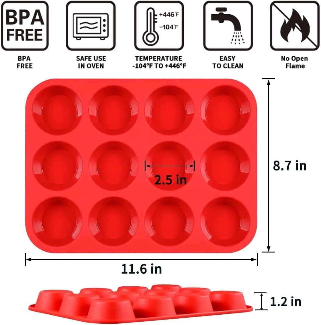 CAKETIME Silicone Muffin Pan Cupcake Pan Set - Mini 24 Cups and Regular 12 Cups Muffin Tin, Nonstick Food Grade Molds with 12 Baking Cups