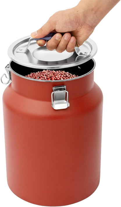 Sealed Rice Storage Container, 12L/3gal Stainless Steel Kitchen Food Storage Bin with Lids Locking Clamp, Airtight Canisters Container for Flour Rice Cereal Grain Coffee Bean (Red)