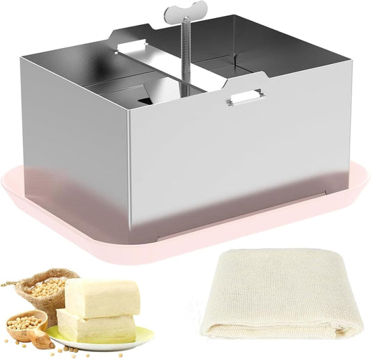 Tofu Press Stainless Steel, Sus304 Paneer Press with Presser Towel and Drip Tray, Tofu Maker for Homemade Firm Tofu, Paneer & Cheese-Fast Water Removal Enhanced Texture & Flavor