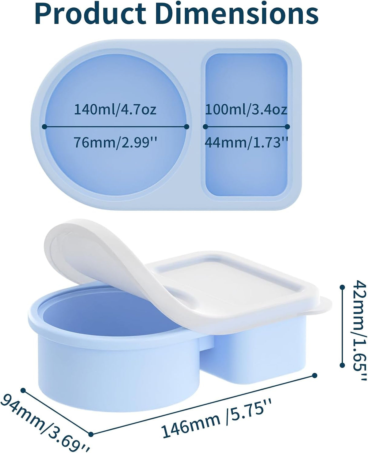 5 Pack Silicone Snack Containers with Lids, Reusable Snackle Box, 8 oz | 2 Compartments, Rainbow