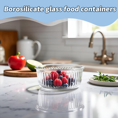 H.JSS WDJS 3Cup Round Glass Food Storage Containers with Airtight lids, 23oz Glass Meal Prep Containers, Heat-Resistant BPA-Free for Soup Leftover, Microwave, Dishwasher and Fridge Safe (white-4Pack)