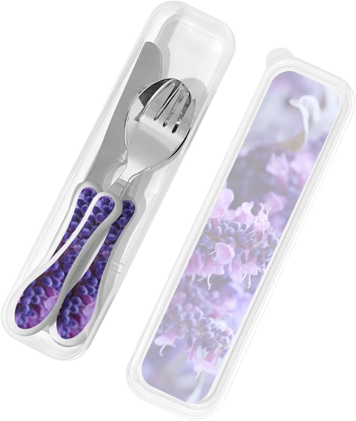 3-Piece Kids Silverware Set With Storage Case, Stainless Steel Reusable Children Safe Knife Spoon Fork Set Blue Active Girl Running Sunset Children Flatware Set For Kids Lunch Box - Colors C