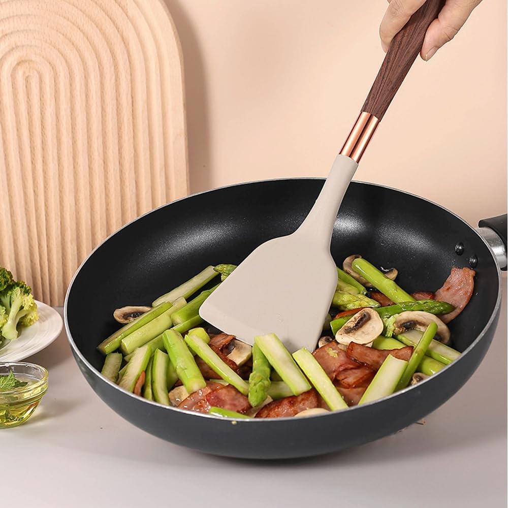 11-Piece Silicone Kitchen Utensil Set with Wooden Handle & Holder – Heat-Resistant, Non-Scratch Cooking Tools for Non-Stick Cookware