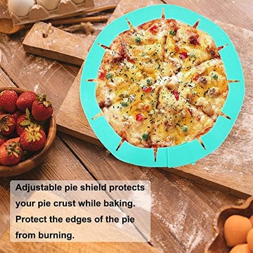 Adjustable Pie Crust Shield,Pie Edge Protector Tools,Round Silicone Baking Cake Pizza Cover,BPA-Free,for Halloween Christmas Party Baking,Fits 8-11.5 Inches Pie (Green-2PCS)