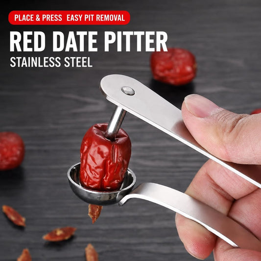 Stainless Steel Date Pitter Tool, Red Date Seed Remover for Jujube, Cherry and Hawthorn, Easy Fruit Corer Kitchen Tool, 2 Pack