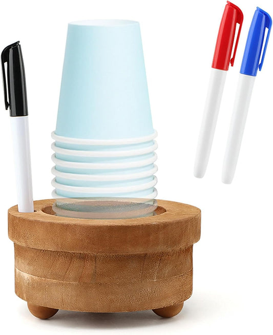 Wooden Cup Holder with Marker Slot, Mark Your Cup and Drink Up, Solo Cups Disposable Mug Dispenser, Paper Cups Storage Box for Party Decoration Housewarming(Brown,Size:as Shown)