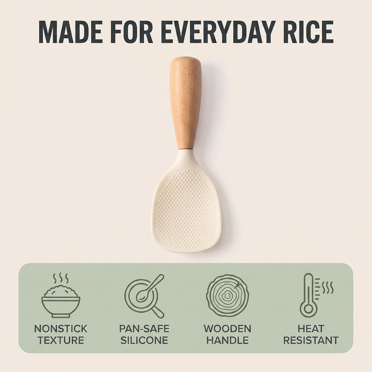 1Pc Beige Standing Silicone Rice Spoon Paddle, Rice and Potato Servers,Household Rice Shovel Heat Resistant Anti-scalding Rice Scooper, Serving Flatware Spoons