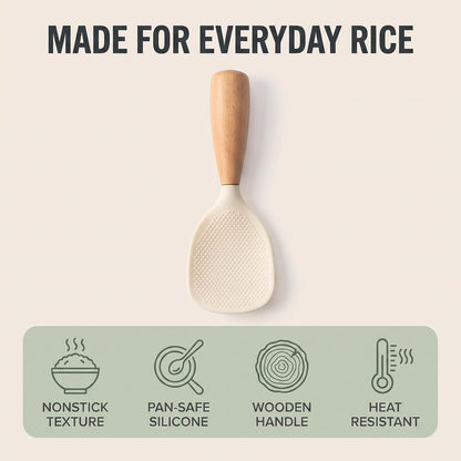1Pc Beige Standing Silicone Rice Spoon Paddle, Rice and Potato Servers,Household Rice Shovel Heat Resistant Anti-scalding Rice Scooper, Serving Flatware Spoons