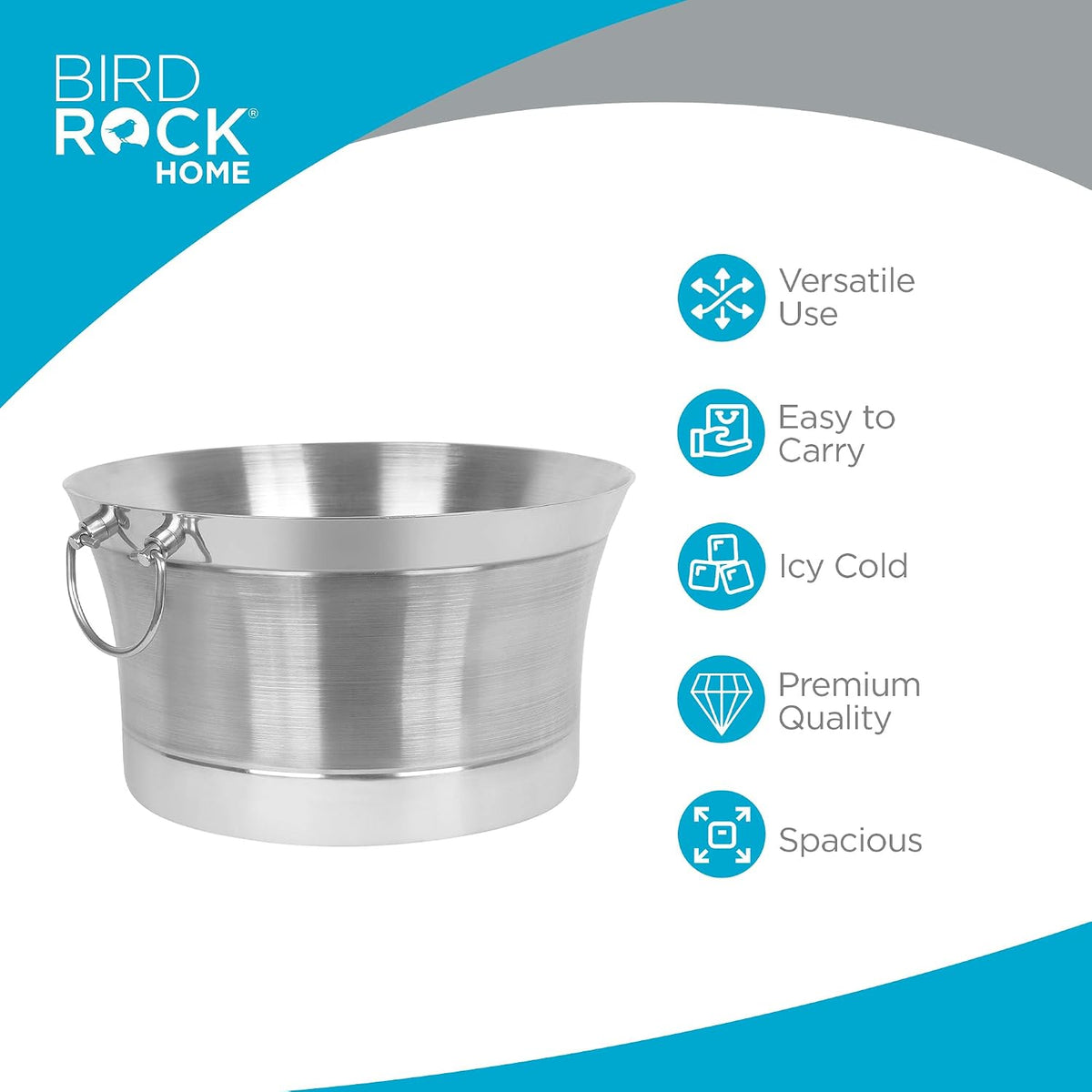 BIRDROCK HOME 5 Gallon Double Wall Stainless Steel Beverage Tub, Silver