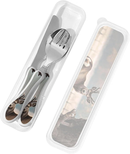 3-Piece Kids Silverware Set With Storage Case, Stainless Steel Reusable Children Safe Knife Spoon Fork Set Blue Active Girl Running Sunset Children Flatware Set For Kids Lunch Box - Colors C