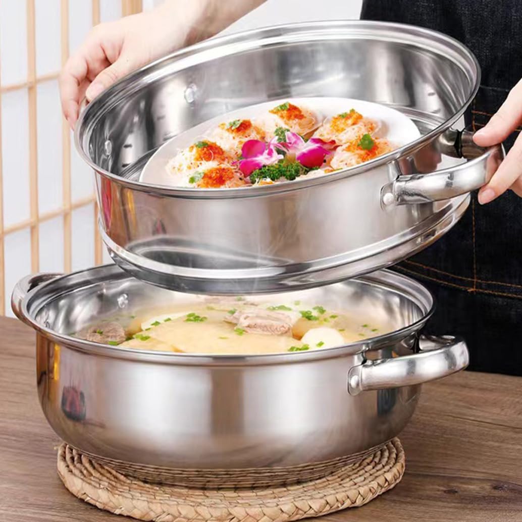 Steamer for Cooking, 5.0 Quarts Stainless Steel Steamer Pot, 2-Tier Food Steam Pots with Lid for Cooking Vegetables, Seafood, Soups, Stews and Pasta, 11 x 6.1 inch
