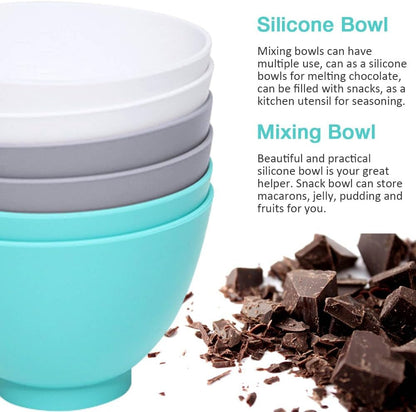 Silicone Mixing Bowl for Melting Chocolate, 6PCS (Green, Grey, White)