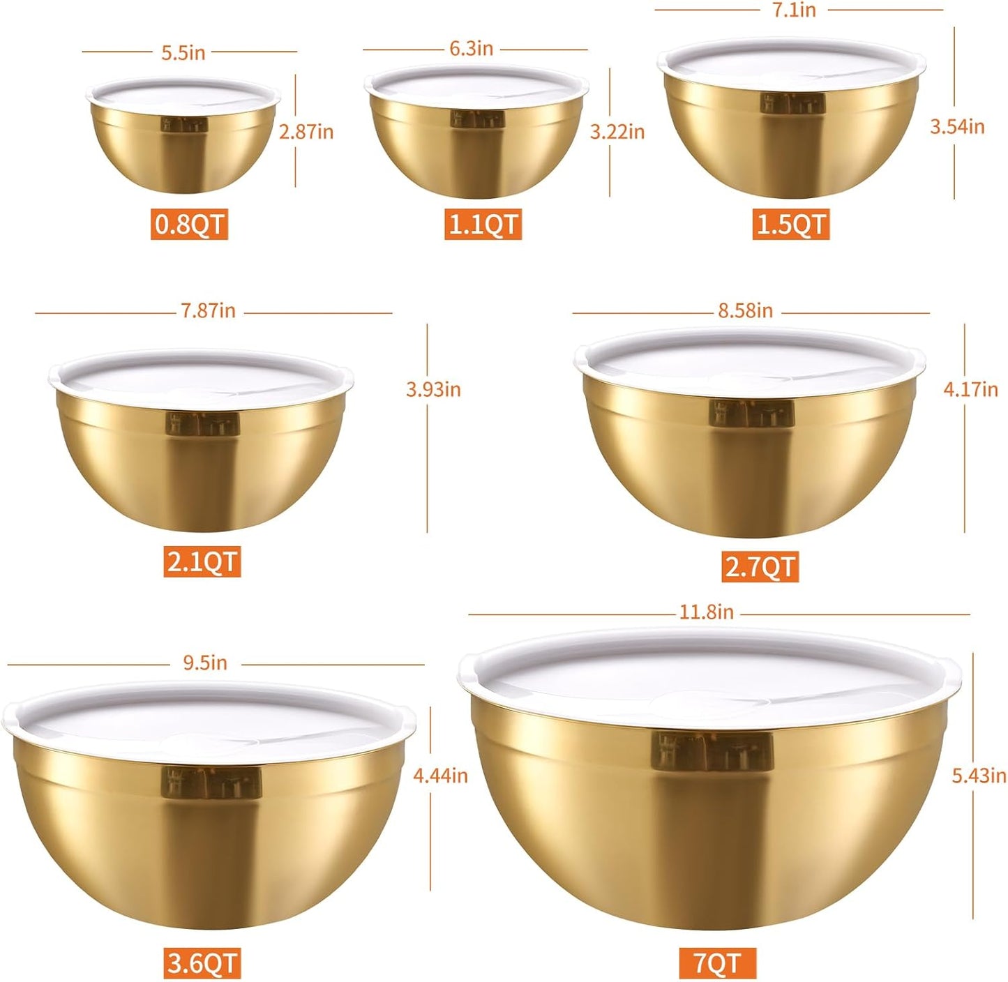 Pink Mixing Bowls with Airtight Lids, Stainless Steel Nesting Mixing Bowls Set of 7, Ideal for Baking, Prepping and Serving Food, Size 7, 3.6, 2.7, 2.1, 1.5, 1.1,0.8 QT, Stackable Design