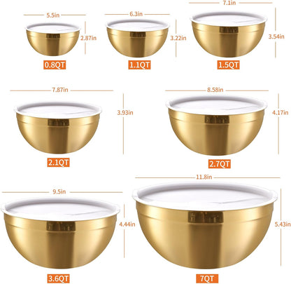 Pink Mixing Bowls with Airtight Lids, Stainless Steel Nesting Mixing Bowls Set of 7, Ideal for Baking, Prepping and Serving Food, Size 7, 3.6, 2.7, 2.1, 1.5, 1.1,0.8 QT, Stackable Design