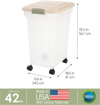 IRIS USA Dog Food Storage Container 58 Lb, Airtight Large Pet Food Storage Bin with Wheels, for Dog Cat Bird Chicken Food, Holds Up to 58 lbs, Keep Fresh, BPA Free, Made in USA, Black
