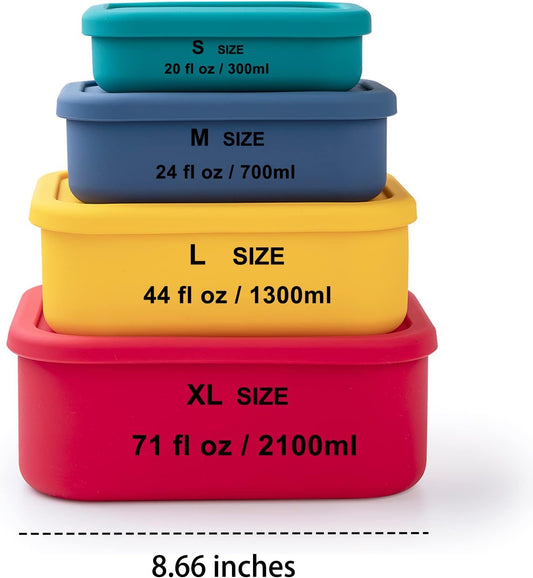FENGCHEN Silicone Food Storage Containers Set - 4 Sizes & Colors - Meal Prep, Freezer to Oven - BPA Free, Stackable