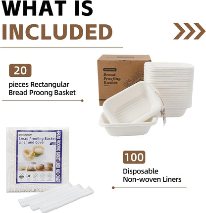 2-Pack 8 Inch Rectangular Bread Proofing Basket Set
