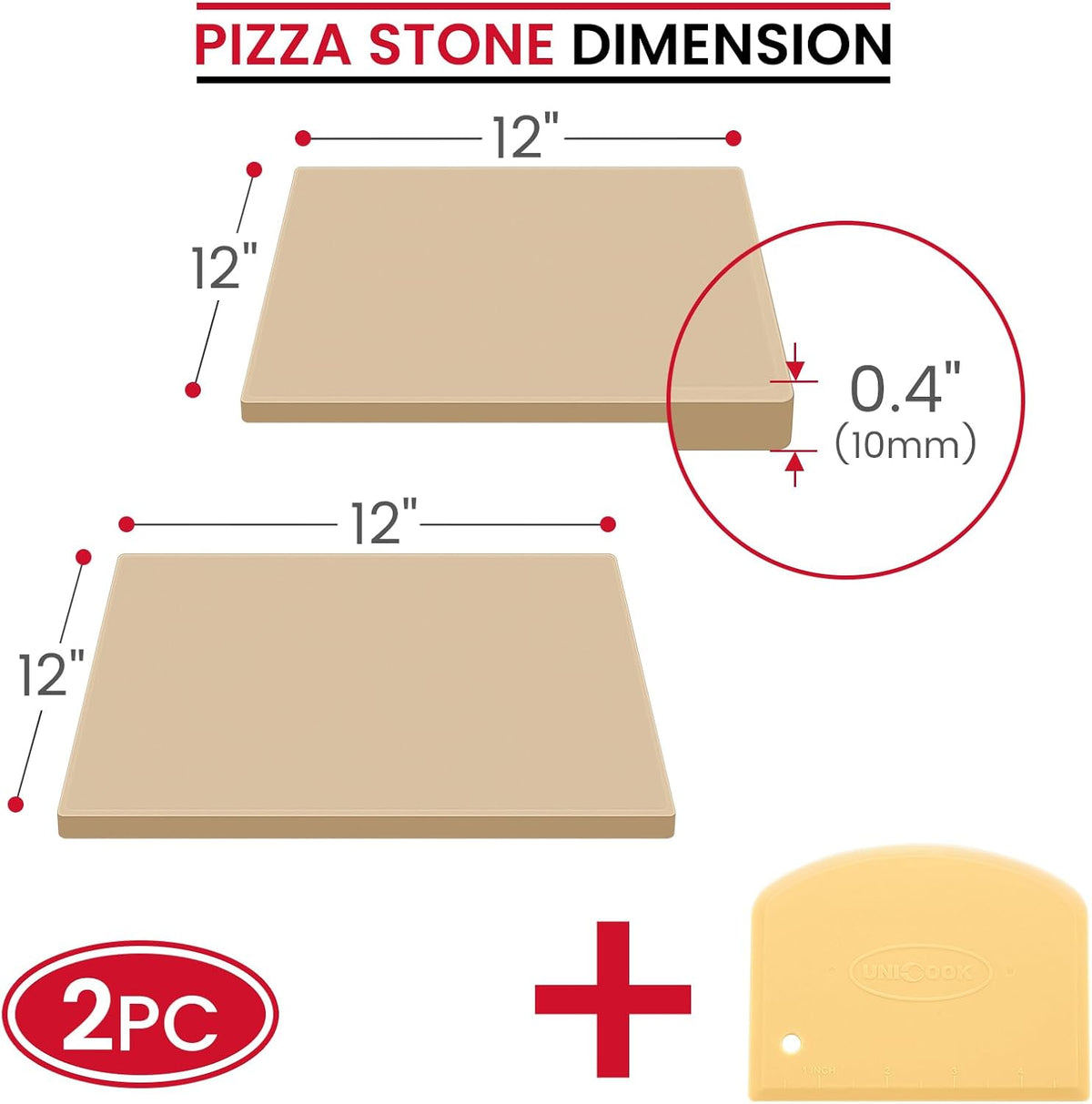 Unicook Pizza Stone for Oven Grill, 12" x 11" Rectangular Cordierite Stone