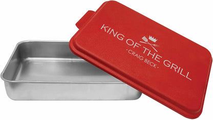 Personalized BBQ Prep Tub/Pan with Lid | Grilling Gift For Men | Mess Free Way Of Prepping Meat and Makes A Great Food Storage Container | Father's Day Gift