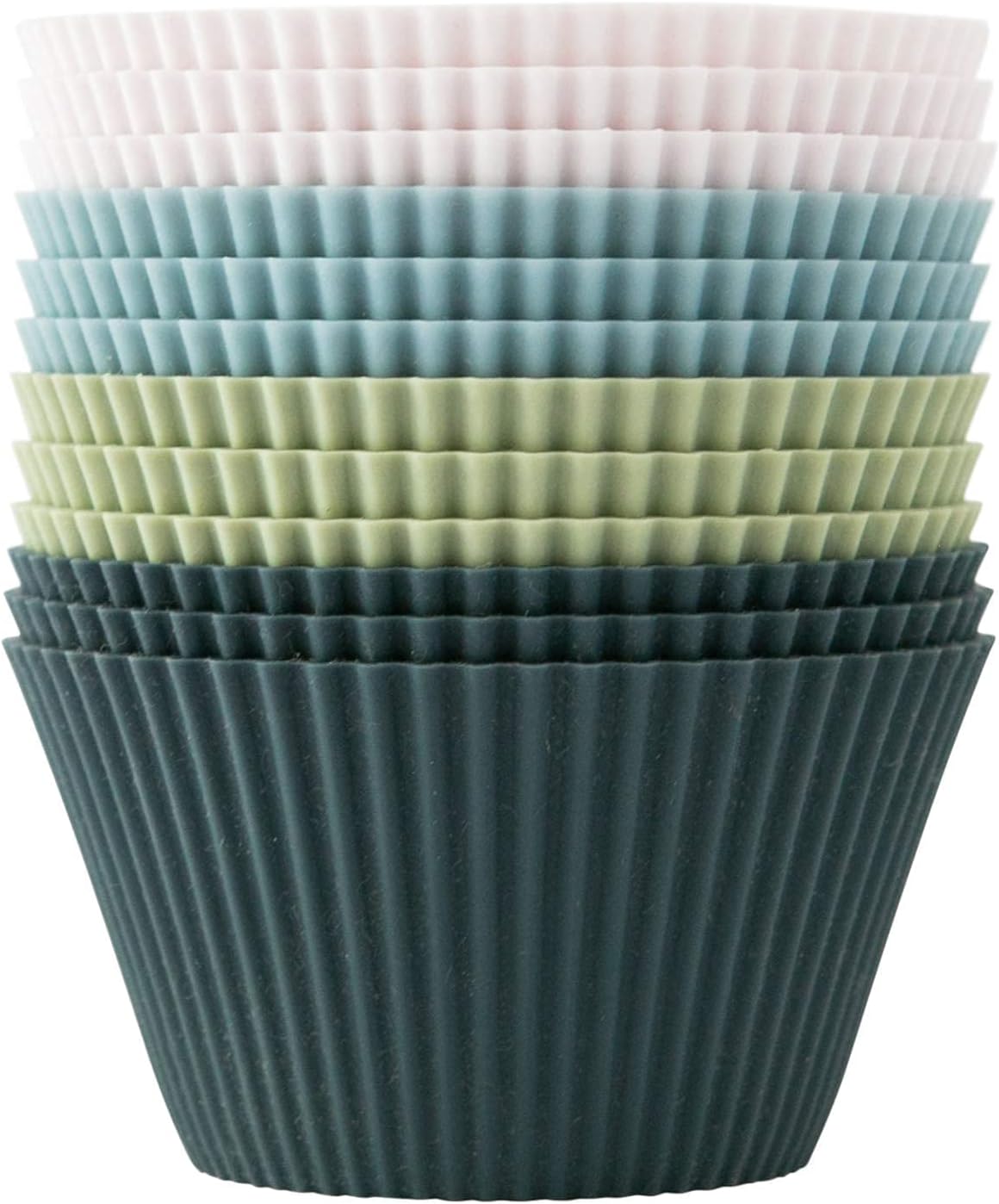 The Silicone Kitchen Reusable Mini Silicone Baking Cup, Non-Toxic, BPA Free, Dishwasher Safe, Mini, 24 Pack, White Blue Green