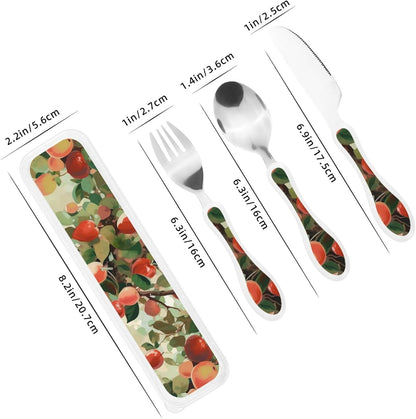 3-Piece Kids Silverware Set With Storage Case, Stainless Steel Reusable Children Safe Knife Spoon Fork Set Blue Active Girl Running Sunset Children Flatware Set For Kids Lunch Box - Colors C