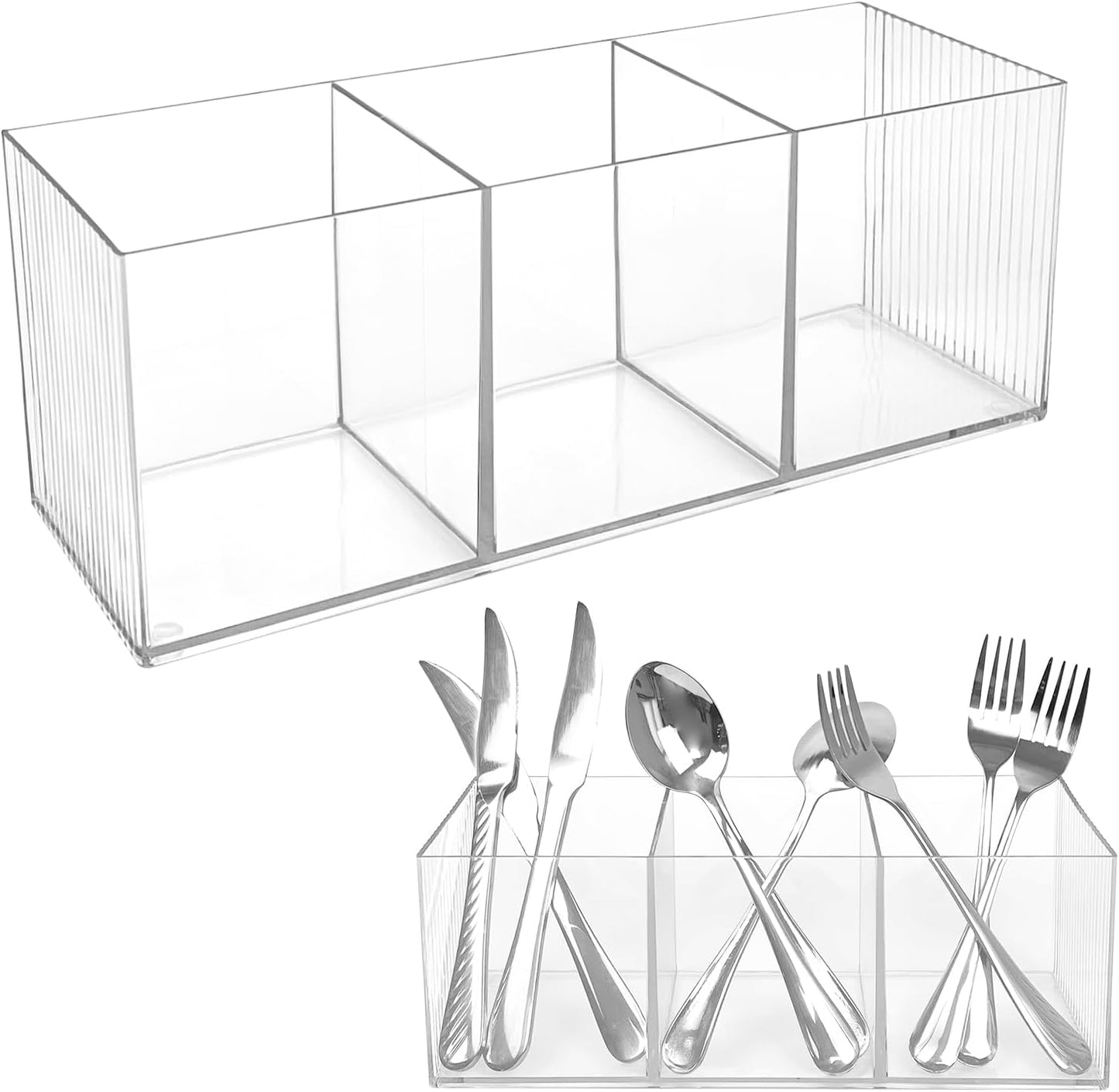 Rainmae 2Pack Acrylic Cutlery Storage Organizer, Plastic Cutlery Utensil Holder Storage Organizer Caddy for Kitchen Countertop Organization - Holds Fork, Knife, Spoon, Silverware Tableware Storage Box