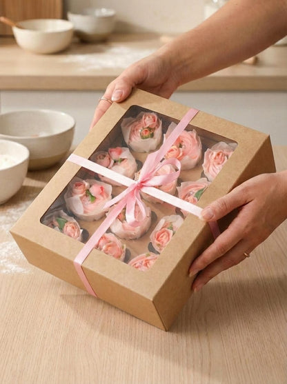 Bakepacker Auto-pop up 12 Cupcake Containers 6-Packs Brown Cupcakes Carrier, 12 Cupcake Boxes with Window 13"x10"x3.5"