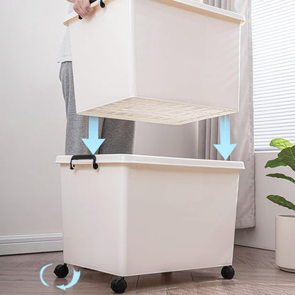 Large Stackable Plastic Storage Bins with Wheels, 3-Pack 60 Quart White Thickened Latching Lid Containers with Lockable 360° Casters for Home, Office, Bathroom, and Dorm Organization