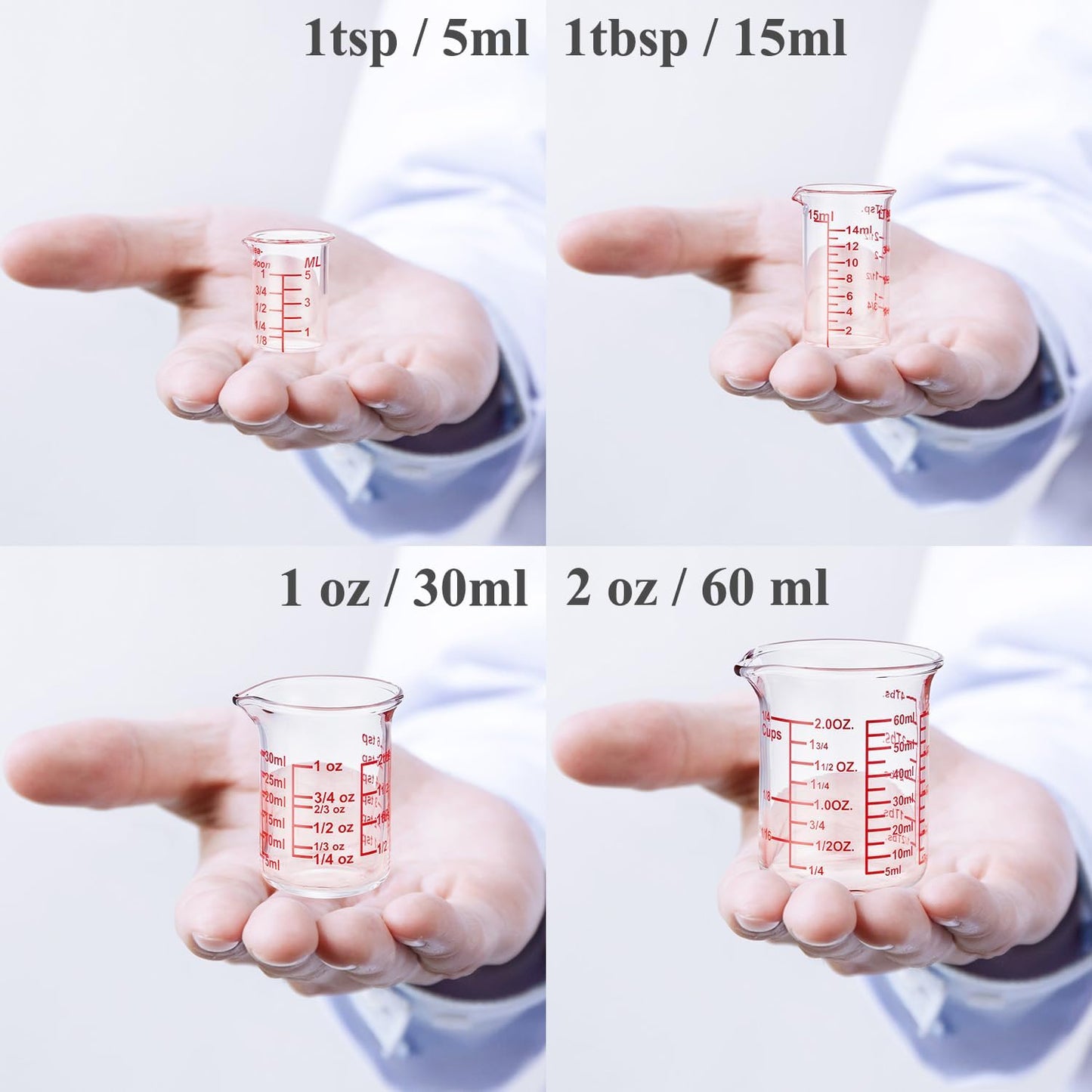 3 Piece Glass Measuring Cup Set, Includes 1/2-Cup, 1-Cup, and 2-Cup High Borosilicate Glasss Liquid Measuring Cups, Dishwasher, Freezer, Microwave, and Preheated Oven Safe, Essential Kitchen Tools