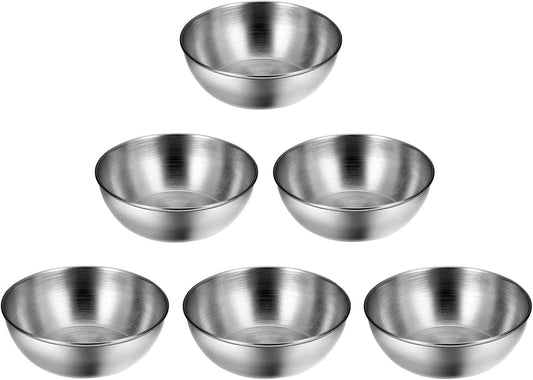 Small Stainless Steel Bowls, 3.3 oz Mini Prep Bowl, Soy Sauce Dish, Dipping Sauce Cups, Reusable Metal Ramekins, Oven & Dishwasher Safe, Set of 6, Silver