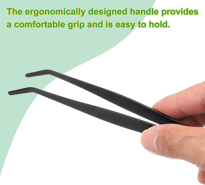 HARFINGTON Stainless Steel Tweezers 4.9 Inch Precision Tweezers with Curved Serrated Tip Multi-Purpose Kitchen Tongs for Cooking Gardening Repairing Craft, Black
