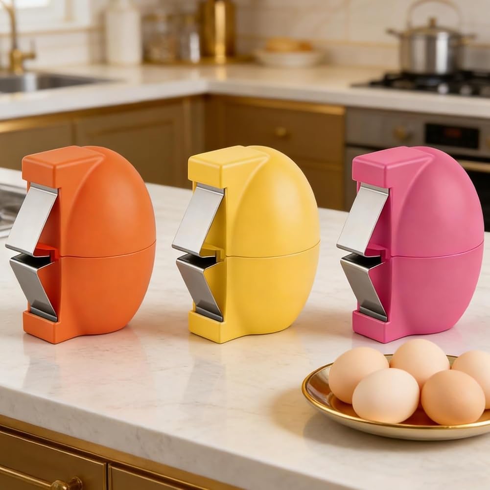 Egg Shell Opener Stainless Steel Egg Cracker Tool Multifunctional Eggs Separator Tools for Raw and Hard Boiled Eggs Egg Peeler Cube Eggshell Breaker Raw Eggs Cracking Tool Cute Kitchen Gadgets, Pink